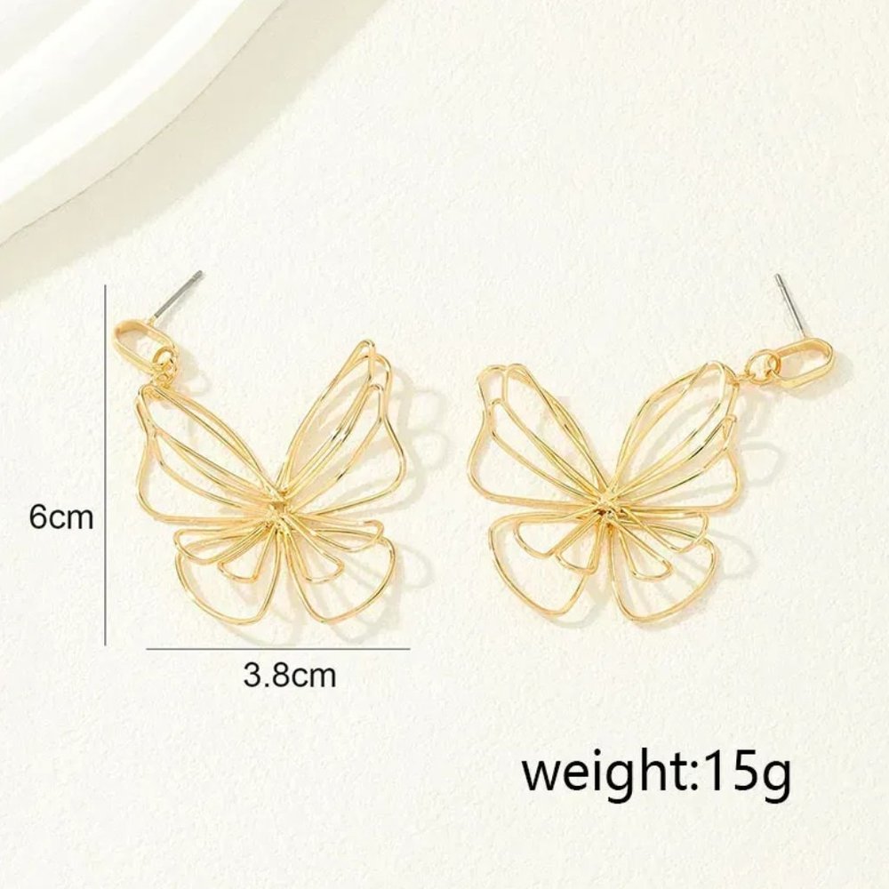 Gold Sculpted Wire Butterfly Boho Dangle Earrings NEW - Picture 5 of 6